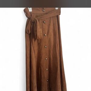 Unique Vintage Brown Maxi Skirt with Button Detail